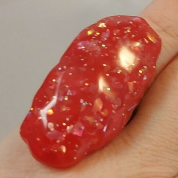 Vintage Free Form Large Lucite Acrylic Chunky Red/Black Ring Sz 6.75" New - Picture 1 of 11